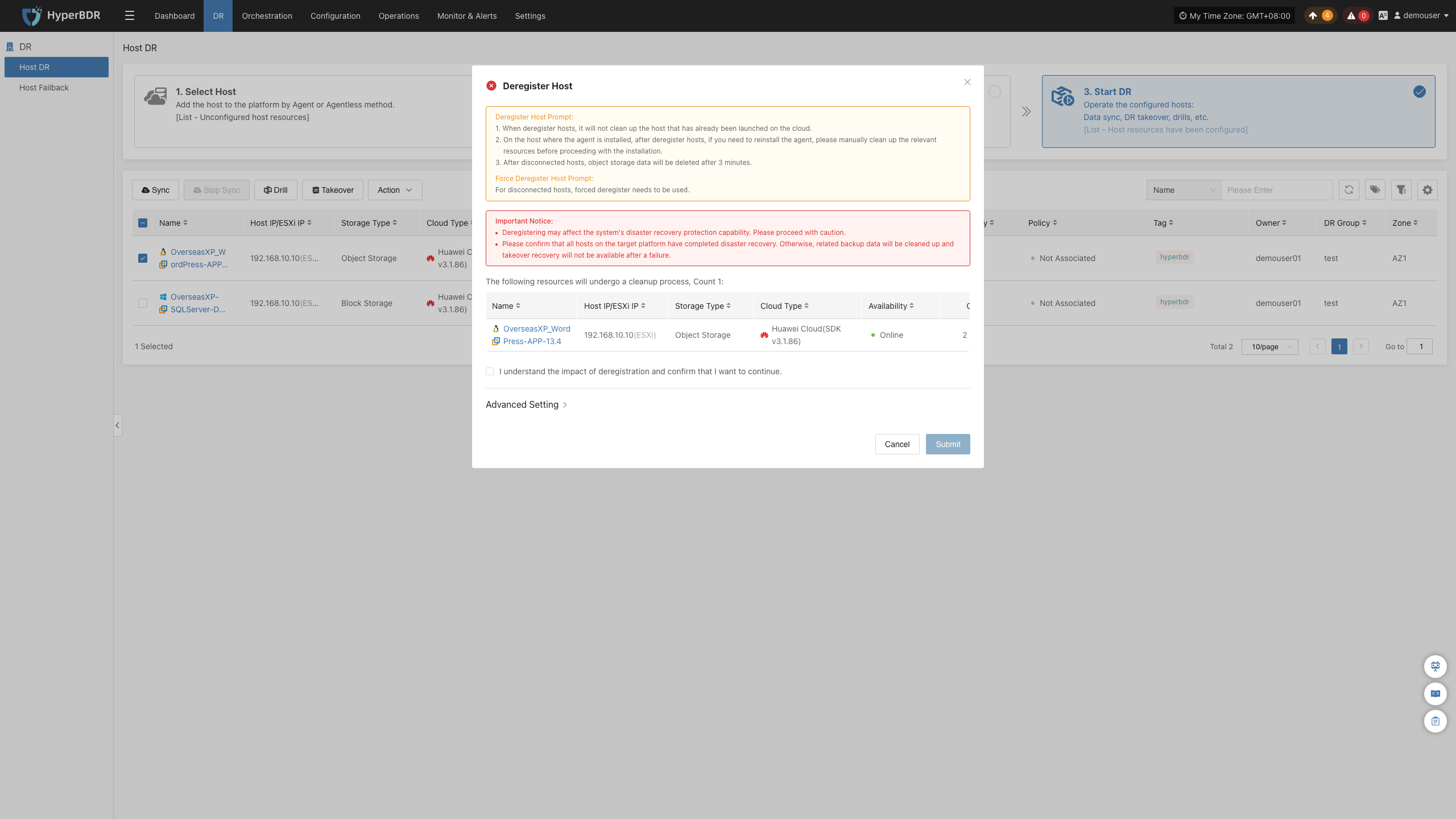 dr-startdr-action-click-deregister-host